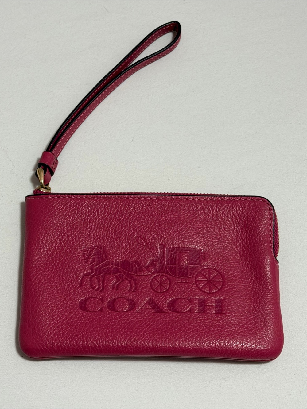 Coach Pebbled Leather Wristlet in Magenta Pink